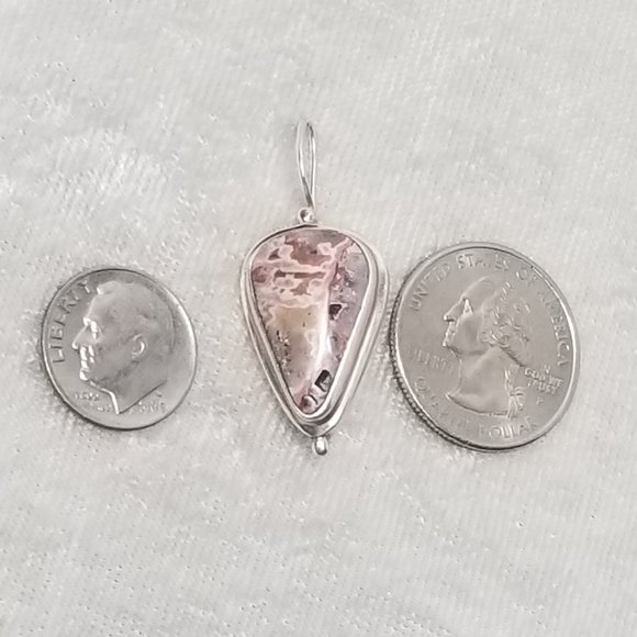 Native American Sterling Silver Signed Brooch Pendant Rhodochrosite Stone - Picture 5 of 10